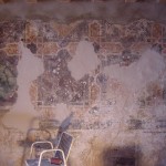 decoro murale (XIV sec.),in fase di restauro, palazzo privato, Bassano del Grappa
