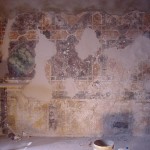 decoro murale (XIV sec.),in fase di restauro, palazzo privato, Bassano del Grappa